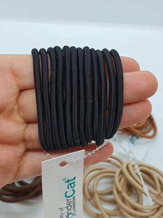 12 PCS BLACK Elastic Hair Bands, 3mm Elastic Hair Ties Ponytail Holders, Bulk Hair Ties No Metal Gentle Elastics for Women Men Girls Kids (Black) - A2THIBLA