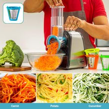 Geepas 200W 4 in 1 Electric Salad Maker  Electric, Multi Grater, Fruit Cutter, Vegetable Slicer, Shredder  Food Processor, Cylinder Design with 4 Cone Blades Set  2 Year Warranty