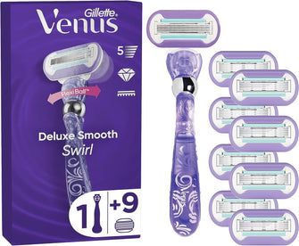 Gillette Venus Deluxe Smooth Swirl Women's Razor Blade Refills, Pack of 6, 5 durable blades to deliver an extra smooth shave that lasts