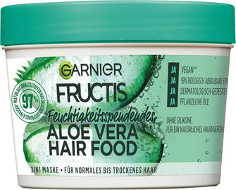 Garnier Hair Mask, Aloe Vera, Hairfood Moisturising 3-in-1 Mask, Care for Smooth Hair, Fructis, 390 ml