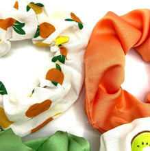 Pack of 6 Scrunchies Fruit Print & Satin Ladies Girls Hair Accessories Bobbles