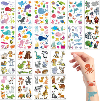 20 Sheets Temporary Tattoo for Kids 200+ Pcs Waterproof Mixed Style Fake Tattoos Stickers Cute Ocean Creatures Animals Stick on Tattoo for Children Girls Boys Birthday Party Supplies Gifts Bag Filler