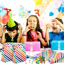 AUERVO 20PCS Paper Party Bags, Rainbow Stripe Kraft Paper Candy Bags, Grocery Goodie Gift Treat Bags With Thank You Stickers for Birthday Wedding Valentines' Day Sweets Gifts Favour 5" X 9"