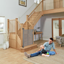 Retractable Baby Gate, Upgraded Pet Gate with Fiberglass, Extends to 140 cm Wide, 84 cm Tall, Mesh Dog Gate for Stairs, Indoors, Outdoors and Hallways, Grey