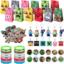 ARIEL-GXR 100pcs Gaming Party Bag Fillers, Gamer Party Favours, Party Bag Filler Set with Party Bags Gaming Keychain Silicone Bracelet Button Pins, Goodie Bag Fillers for Kids Boys