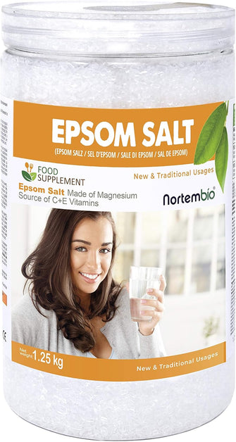 Nortembio Epsom Salt 1.25 Kg. Food Grade. High Magnesium Content. Source of Vitamin C and E. Health and Well-Being.