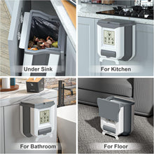 Gintan Foldable Hanging Trash Bin with Lid Kitchen Camping, 2.4 Gallon Foldable Kitchen Rubbish Bin Hanging for Kitchen/Camping/Car/Bathroom/Office/Bedroom (Grey)