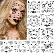 HOWAF 10 Sheets Scary Halloween Face Temporary Tattoos for Women Men, 3D Witch Zombie Makeup Kit Bat Spider Web Tattoos For Kids Adults Halloween Costume Day of the Dead Makeup Face Tattoos