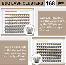 Cluster Lashes B02+B01 Mixed Tray B&Q Lash Clusters D Curl Individual Lashes DIY Lash Extensions Eyelash Clusters Volume Wispy Lashes Cluster Eyelash Extensions Personal Makeup Use at Home(B02+B01)