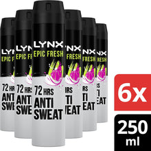 Lynx Epic Fresh 72-hour protection against odour and wetness Anti-perspirant Deodorant aerosol with a grapefruit & tropical pineapple scent 250 ml pack of 6