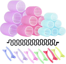 FREDYs 31 Pieces Hair Rollers Set  18 Self Grip Velcro Hair Curlers,12 Duckbill Sectioning Clips and 1 Centipede Shape Hair Clip for Barber Salon Hair Dressing (Rollers: 44mm, 30mm and 25mm)