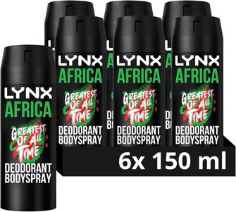 Lynx Africa the G.O.A.T. of fragrance 48 hours of odour-busting zinc tech Aerosol Bodyspray deodorant to finish your style 150 ml