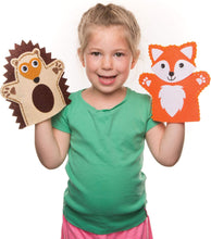Baker Ross AR637 Woodland Animal Hand Puppet Sewing Kits (Pack of 4) for Kids Arts and Crafts