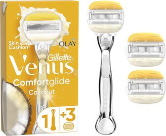 Gillette Venus ComfortGlide Coconut with Olay Women's Razor + 3 Razor Blade Refills, Lubrastrip with A Touch of Vitamin E