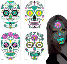 eBoutik  Set of 4 Glow In The Dark, Day Of The Dead Face Stickers - Spooky Festival Clown Waterproof Sugar Skull Tattoo  Halloween & El Da de los Muertos/Da de Muertos Day of the Dead Makeup