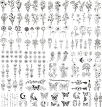 Acevegue 100 Sheets Tiny Branch Temporary Tattoos for Women Girls, Semi Permanent Black Flowers Wild Plant Rose Dandelion Butterfly Stickers, Realistic Small Fake Tattoos for Adults and Kids