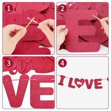 Lemicin Happy Valentines Day Banner - I Love You Banner Red Glitter Heart Shaped Garland for Wedding Anniversary Birthday Engagement Valentine's Decorations