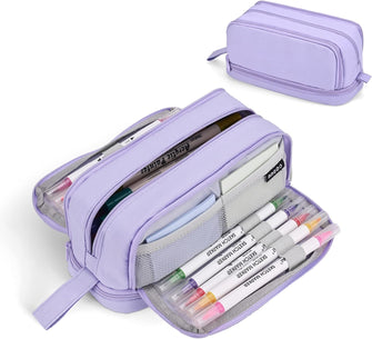 Howala Pencil Case Large Capacity Pencil Pouch for Girls Boys with 4 Compartments Multifunctional Pen Bag Stationery Organizer Office Makeup Bag Portable Pen Bag for Teenage Adult Women Men, Purple