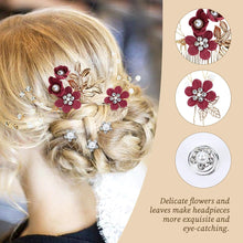 Cinaci 18 Pieces Bridal Wedding Party Prom Pearl Rhinestone Burgundy Flower Hair Side Combs Slides+U-shaped Flower Hair Pins+Twist Spiral Hairpins Floral Headpieces for Brides Bridesmaids Women Girls