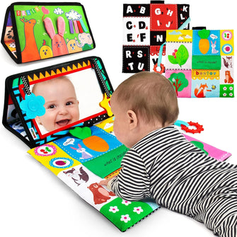 Inbeby Baby Tummy Time Mirror Toys, Baby Toys 0-6 Months, Tummy Time Pillow High Contrast Black and White Newborn Toys, Infant Toys 0 3 6 Months with Play Activity Cinrkle Mat