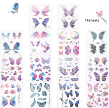 14 Sheets Glitter Butterfly Tattoos Temporary Stickers Waterproof Butterfly Face Tattoo Glitter Fairy Wings Makeup Fake Tattoos For Girls Fairy Princess Party Birthday Party Favor Gifts