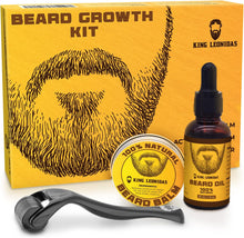 KING LEONIDAS Beard Growth Kit I Organic Beard Oil for Men with Beard Balm for Men with Titanium Beard Roller I Beard Grooming Kit for Men  For Beard Growth & Patchy Facial Hair