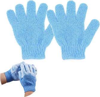 Exfoliating Glove Reusable Blue Exfoliating Mitt Body Exfoliator Scrubber for Bath Shower Dead Skin Cell Remover Bathing Accessories (2pc)