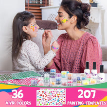 Dreamon Glitter Tattoos for Kids, Kids Temporary Tattoo for Girls Boys, 36 Colours Glitter Tattoo Kit, Gifts for Birthday Party Cosplay Christmas, 207 Stencils 4 Brushes 3 Glue (6 Fluorescence)