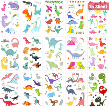 15 Sheets Temporary Tattoos for Kids, Waterproof Childrens Temporary Tattoo Sticker Pack Idea for Girls Boys (Dinosaur Pirate Monster),Non Toxic Halloween Christmas Birthday Party Supplies