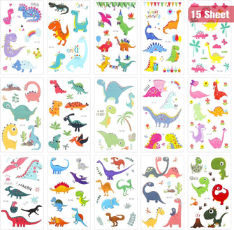 15 Sheets Temporary Tattoos for Kids, Waterproof Childrens Temporary Tattoo Sticker Pack Idea for Girls Boys (Dinosaur Pirate Monster),Non Toxic Halloween Christmas Birthday Party Supplies