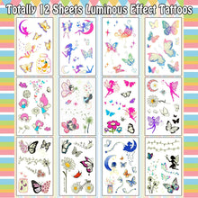Leesgel 100 Styles Luminous Butterfly Temporary Tattoos for Kids, Butterfly Stickers Fake Tattoos for Glow Children Birthday Decorations Girls Party Bag Fillers Fairy Party Supplies Favors