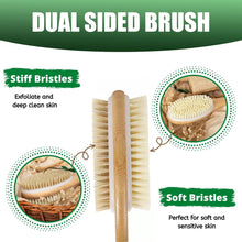 Hanstock Back Scrubber, 43cm Long Wooden Double-sided Shower Body Brush With Soft and Stiff Bristles For Exfoliating Skin