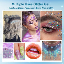 MULAFEE Body Glitter, 50ML Face Glitter Gel, Mermaid Sequins Makeup Glitter Face Paint, Chunky Sparkling Glitter for Eye Lip Hair Nails