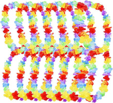 12 Pcs Hawaiian Garland, Hawaiian Fancy Dress Hawaiian Flower Lei Luau Aloha Hawaiian Garlands Necklaces Tropical Party Decorations Beach Theme Hawaiian Party Accessories for Adults Kids