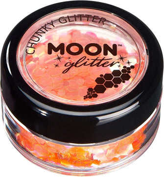 Iridescent Chunky Glitter by Moon Glitter - Orange - Cosmetic Festival Makeup Glitter for Face, Body, Nails, Hair, Lips - 3g