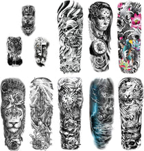 HOWAF Extra Large Waterproof Temporary Tattoos 8 Sheets Full Arm Fake Tattoos and 3 Sheets Half Arm Tattoo Stickers for Men and Women Adults, Military Warrior Rose Wolf Lion Tiger