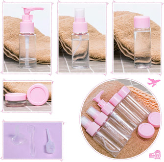 11 Piece Set Cosmetics Travel Bottle, Transparent Travel Toiletries Bottles Under 100ml, Including Spray Bottles, Sample Pots, Label Paper and Transparent Cosmetic Bag,Leak-Proof Travel Accessories