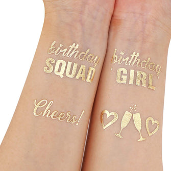 Howaf Temporary Tattoos for Adult Women Kids Birthday Party Decorations, Birthday Girl, Birthday SQUAD, Cheers (2 sheets) Birthday Party Supplies Favors