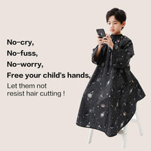 Kids Hair Cutting Hairdressing Gown Cape with Sleeves, Kids Barber Cape Haircut Cape for Boy & Girls, Professional Salon or Home Hair Cut Cape-Black Space Printing