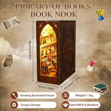 CRIOLPO Book Nook Kit - DIY Dollhouse Booknook, Book Nook Miniature Kit for Bookshelf Insert Decor Crafts for Adults Teens, 3D Wooden Puzzle Bookends with Sensor Led Light (Library of Books)