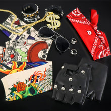 Hysagtek 11Pcs Rockstar Fancy Dress Kids Rockstar Costume Rock Star Heavy Metal Set Men Punk Accessories Gothic Rocker Costume Set 80s Disco Party Carnival Supplies