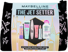 Maybelline 6x piece Makeup Kit 'Jet Setter', Primer, Mascara, Lipstick, Lip Balm, Liquid Blush & Micellar Water Set, Travel Kit, For Cosmetic Lovers! Dimensions: (LxWxH): 190x55x140cm