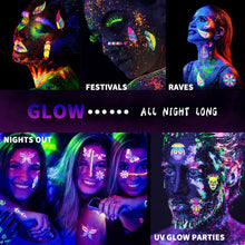 10 Sheets Neon Face Paints Glow in Dark Temporary Tattoos for Kids Women Face Flitter Festival Accessories Neon Party Supplies Rave Accessories Henna Tattoo Stickers Festival Tattoos 120 Pcs