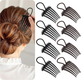 Prasacco 8 Pieces Bandette Comb with Elastic Band, Ponytail Holder Hair Comb With Rubber Band, Bump it UP Volume Inserts Combs Fluffy Hair Comb Hair Styling Tool With Elastic Band for Women Girls