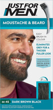 Just For Men Moustache & Beard M45 - Dark Brown Black Dye, Eliminates Grey For a Thicker & Fuller Look With An Applicator Brush Included  M45
