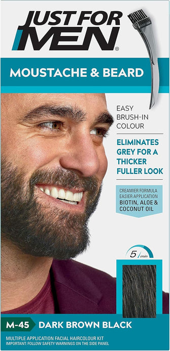 Just For Men Moustache & Beard M45 - Dark Brown Black Dye, Eliminates Grey For a Thicker & Fuller Look With An Applicator Brush Included  M45