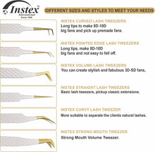 INSTEX Eyelash Tweezers Set of 6 PCS, Anti-Static Stainless Steel with Color Coated Firm Grip  Sharp Edge Classic Lash Tweezers for Volume & Fan Making Including Magnetic Safety Box (White)