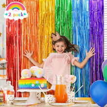 LOLStar Rainbow Foil Fringe Curtains, 2 Pack Rainbow Party Decorations 1 x 2 m Tinsel Metallic Streamers Holiday Photo Booth Props Backdrop for Birthday Wedding Engagement Bridal Shower Unicorn