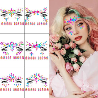 Festival Face Gems Jewels, 6 Sheets Face Gems Mermaid Holiday Parties Jewels Rhinestones Stickers, Self-adhesive Festival Accessories Face Jewels Kids Women, Eye Body Gems Diamonds Bindi for Nails