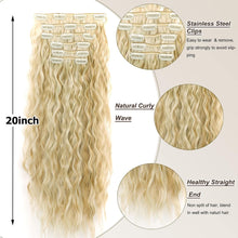 Gairyan Clip in Hair Extensions Curly Wavy Long Hair Pieces 6PCS Full Head Synthetic Hair Extension Thick Natural Look for Women, 20 Inches 140g, Natural Blonde & Bleach Blonde